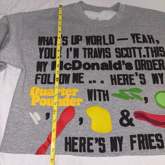 Travis Scott x CPFM xMcDonald’s Gray Crewneck Sweatshirt Sz Med Cropped RARE EUC - Picture 7 of 7